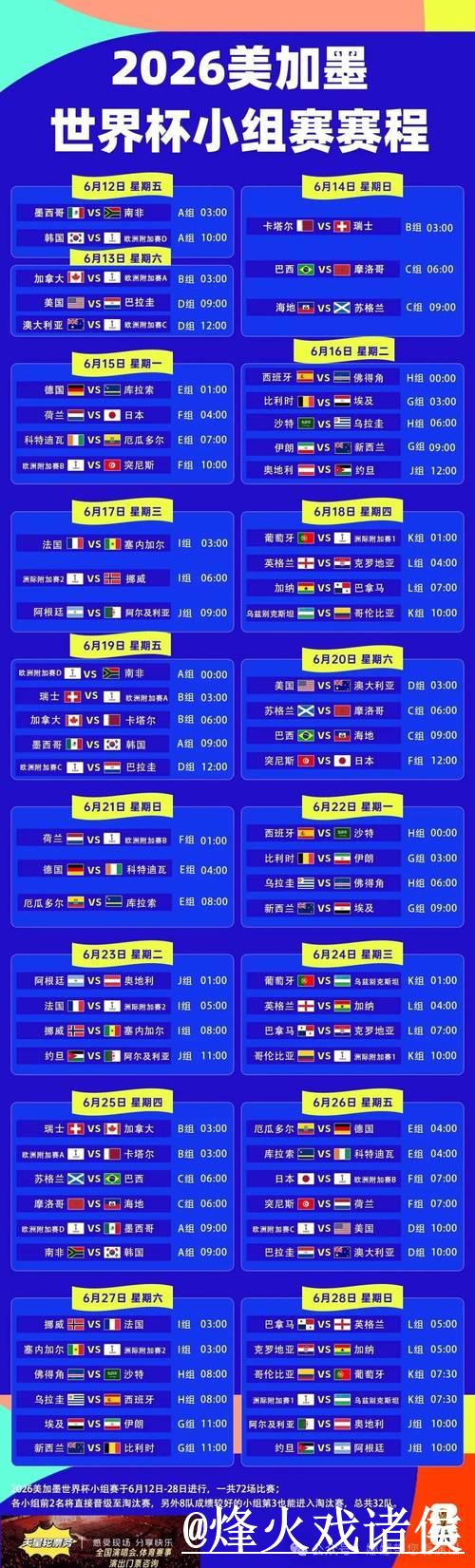 2026世界杯赛程公布具体时间揭晓